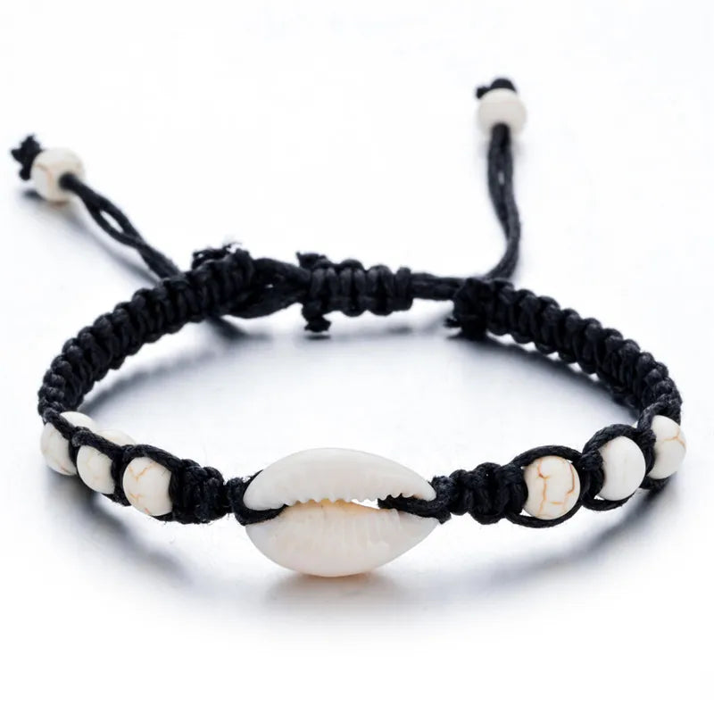 Natural Stone Shell Starfish Bracelets Braided Adjustable Rope Chain Bracelet Anklet Wristband Handmade Holiday Beach Jewelry