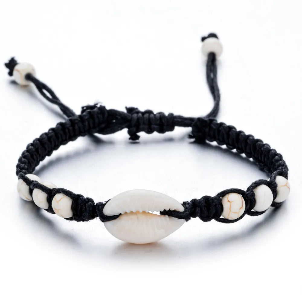 Natural Stone Shell Starfish Bracelets Braided Adjustable Rope Chain Bracelet Anklet Wristband Handmade Holiday Beach Jewelry