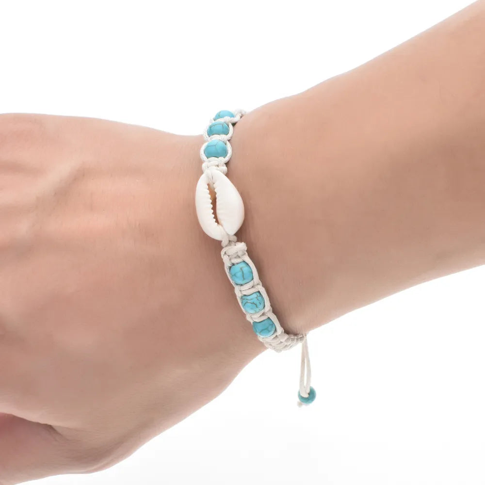 Natural Stone Shell Starfish Bracelets Braided Adjustable Rope Chain Bracelet Anklet Wristband Handmade Holiday Beach Jewelry