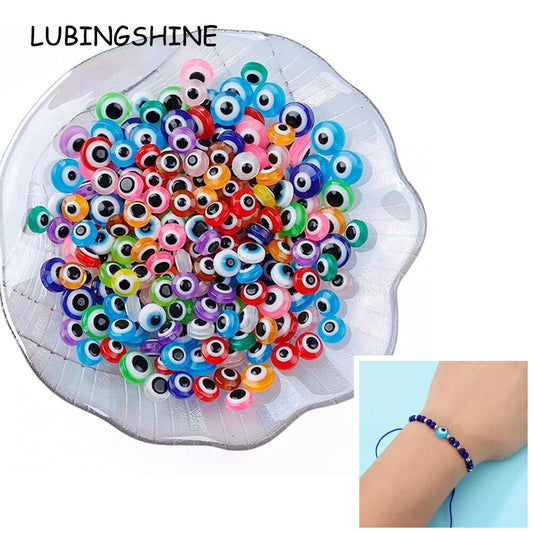 100pcs Evil Eye Beads Royal Blue Resin Lampwork Evil Eye 8MM Beads with Elastic Rope for DIY Crafts Making Accessories