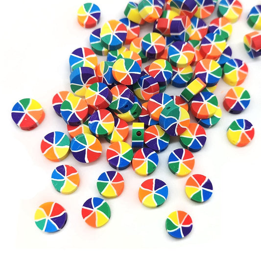 100pcs Colorful Rainbow Pinwheel Clay Beads for Jewelry Making DIY Charms Necklace Anklet Bracelet Accessories Wholesale
