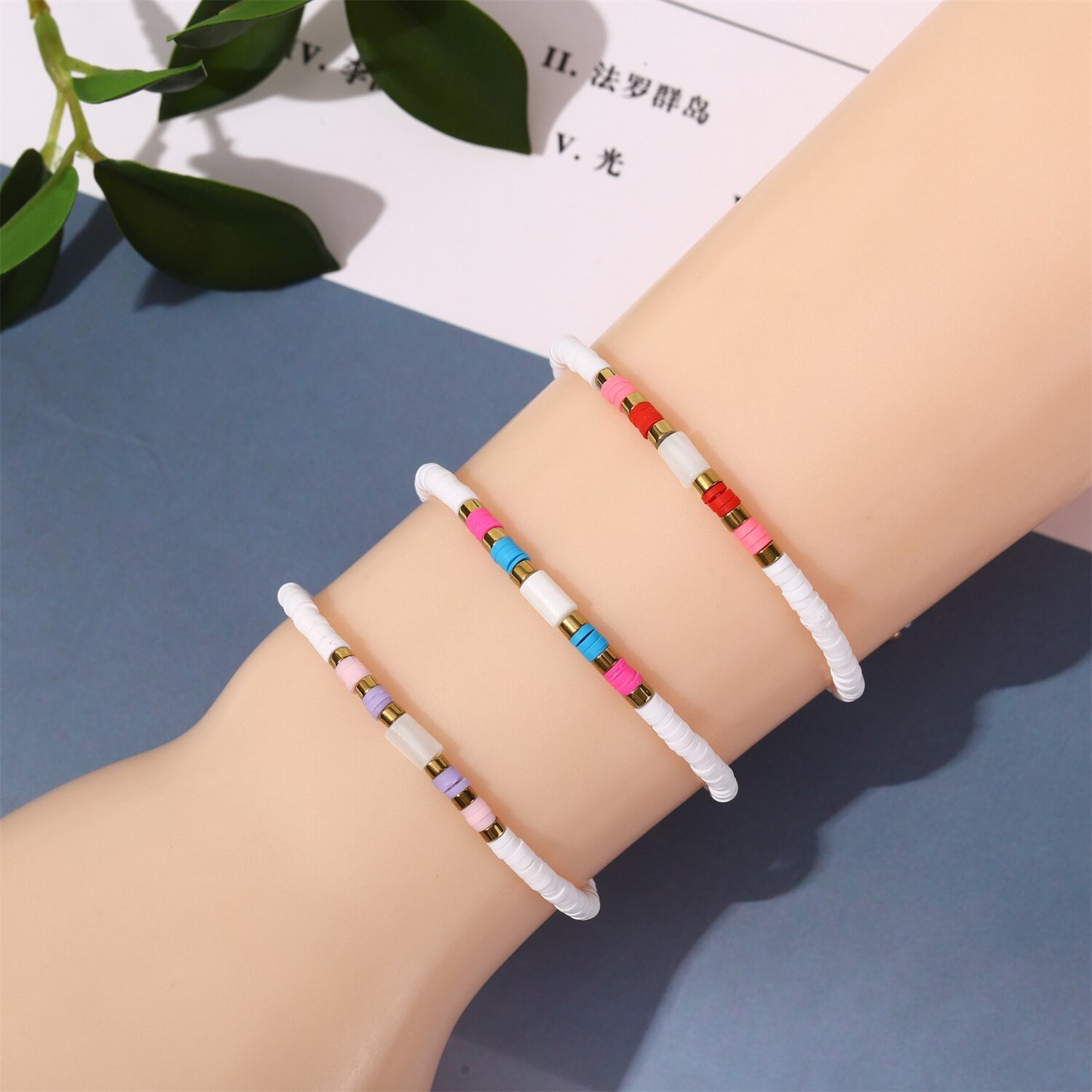 12pcs Smoky Shell Beads Stackable Bracelet Polymer Beaded Stretch Bracelet Bohemia Aesthetic Summer Beach Jewelry for Women