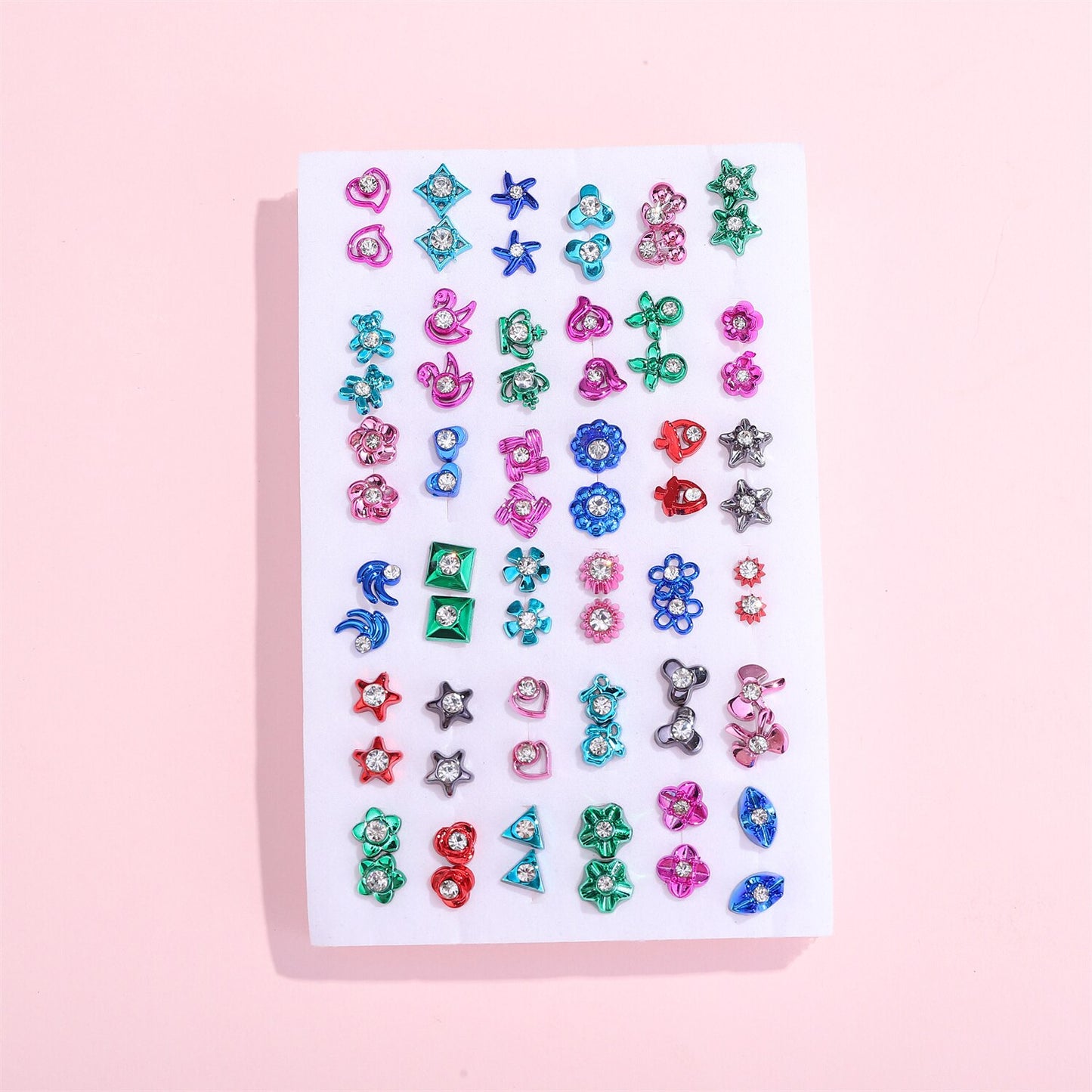 36 Pairs/lot Mix Small Stud Earrings for Women Girls Acrylic Crystal Heart Star Flower Insect Fruit Animal Earring Kids Jewelry