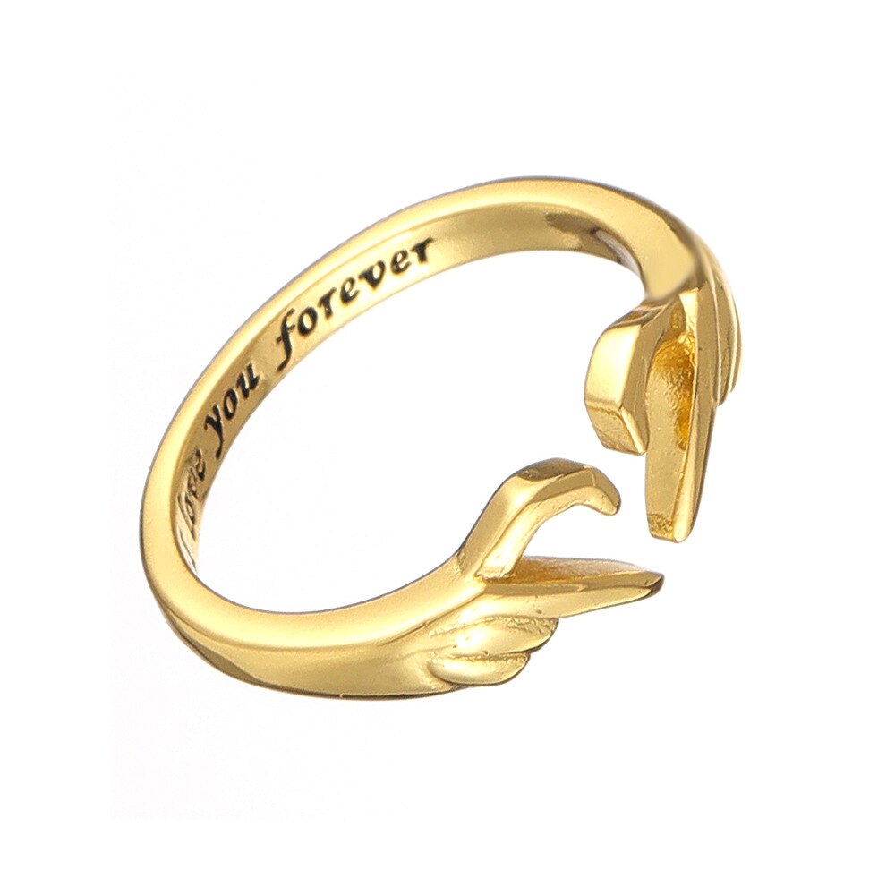 Fashion Double Hand Heart Ring Love Hug Hand Couple Ring I Love You Forever Open Ring for Women Daughter Hand Ring Jewelry