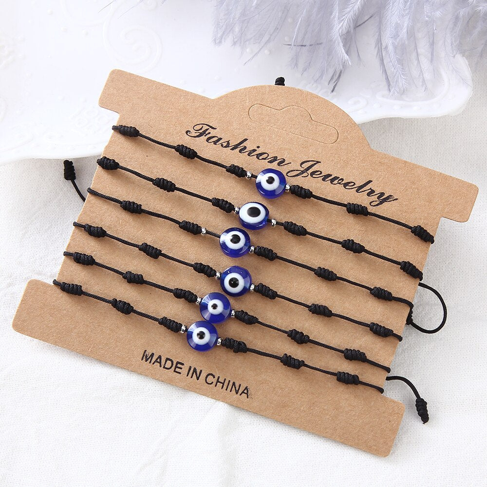 6Pcs Turkish Lucky Evil Eye Bracelets for Women Men Handmade Braided Red/Black Rope 7 Knots Lucky Bracelet Gift Wholesale