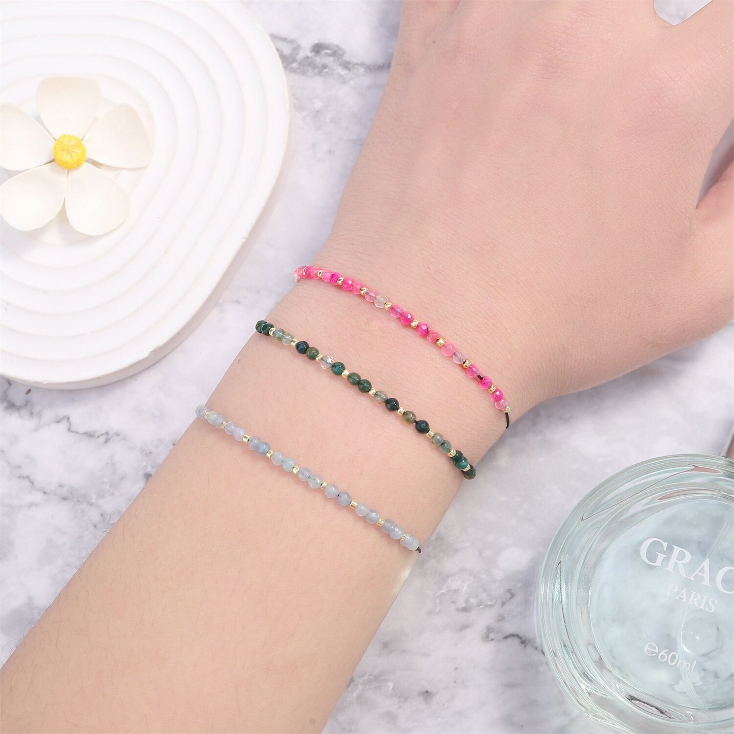 12pcs/lot Colorful Crystal Beads Charms Bracelets for Women Men Adjustable Charms Rope Chain Anklets Girl Jewelry