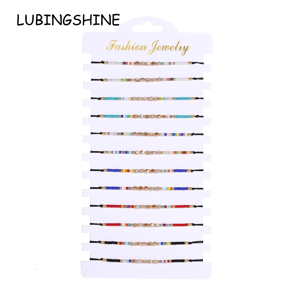 Women 12Pcs/Lot Crystal Seed Beads Natural Stone Charms Bracelets Adjustable String Wish Bracelets Jewelry Gifts for Girls