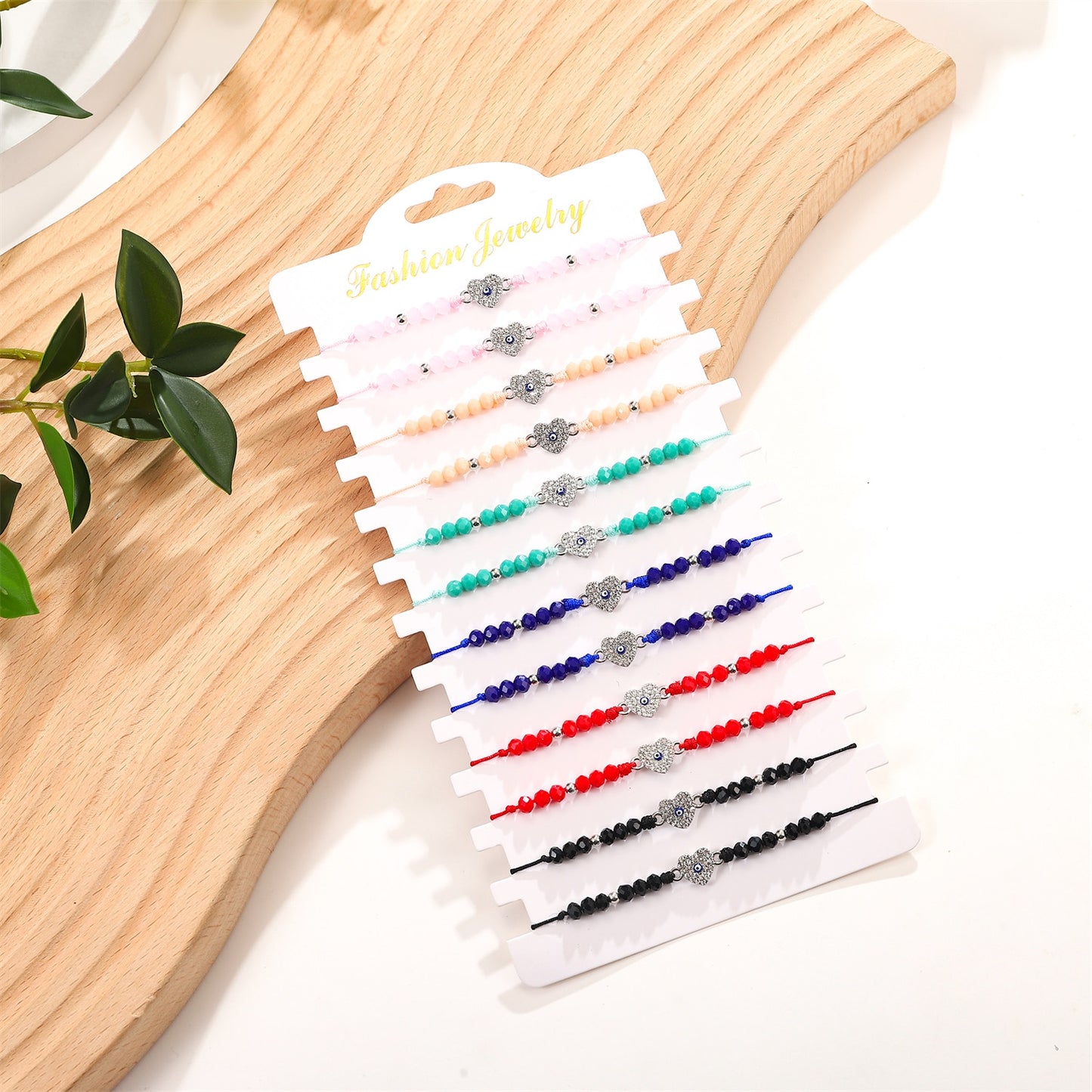 12 Pieces Colorful Crystal Beads Heart Bracelet for Women Men Adjustable Hand Woven Love Bracelets Anklets Jewelry Wholesale