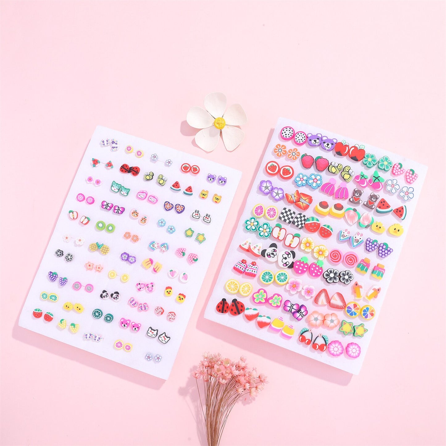 36 Pairs/lot Mix Small Stud Earrings for Women Girls Acrylic Crystal Heart Star Flower Insect Fruit Animal Earring Kids Jewelry