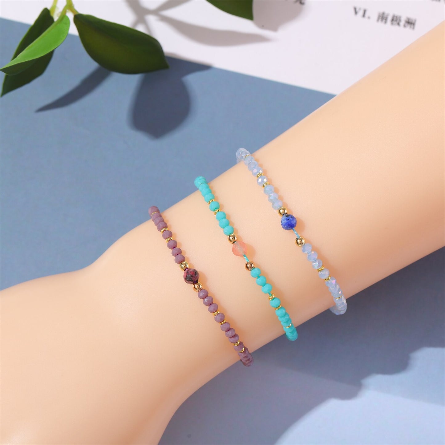 Boho 12Pcs/Lot Seed Beads Natural Stone Charms Bracelets Adjustable String Wish Bracelets Jewelry Gifts for Girls Wholesale
