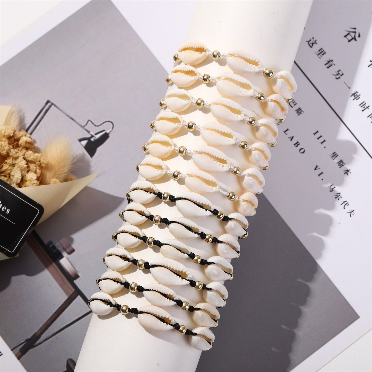 12Pcs Beach Shell Bracelet Anklet Set for Women Girls Summer Handmade Bracelets Ankle Bracelet Adjustable Bangle Wholesale