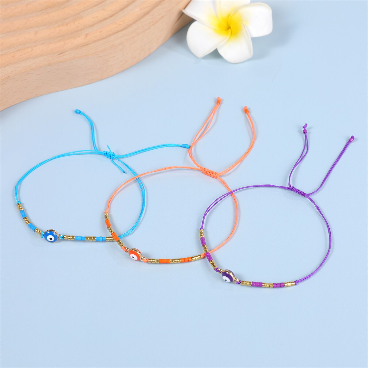 12pcs/lot Seed Beaded Evil Eye Charms Bracelets for Women Men Adjustable Handwoven Bracelet Anklets Jewelry