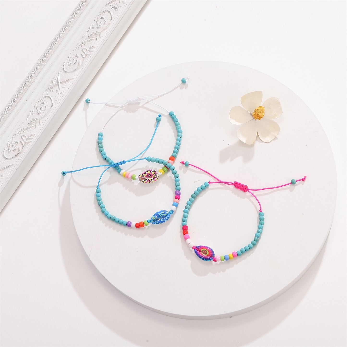 Boho 12pcs Colorful Seed Beads Shell Charms Braided Bracelets for Women Men Adjustable Rope Chain Anklets Beach Handmade Jewelry