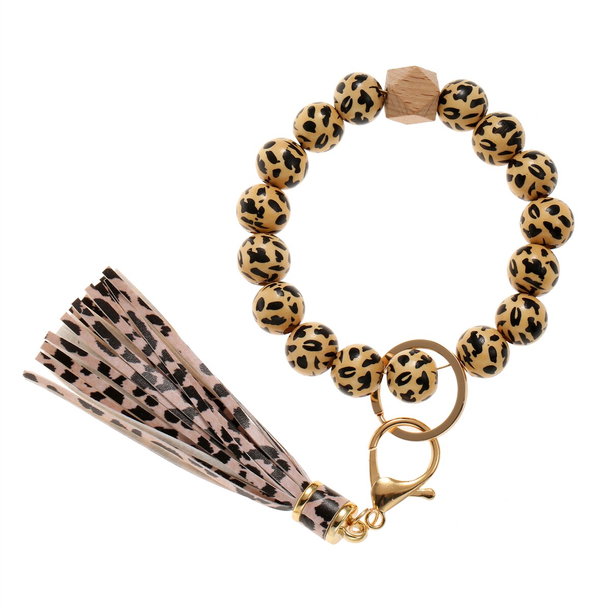 Silicone Bead Keychain Bracelet for Car Keys Women Leopard Keyring Bangle Wristlet Cuff Jewelry Gift