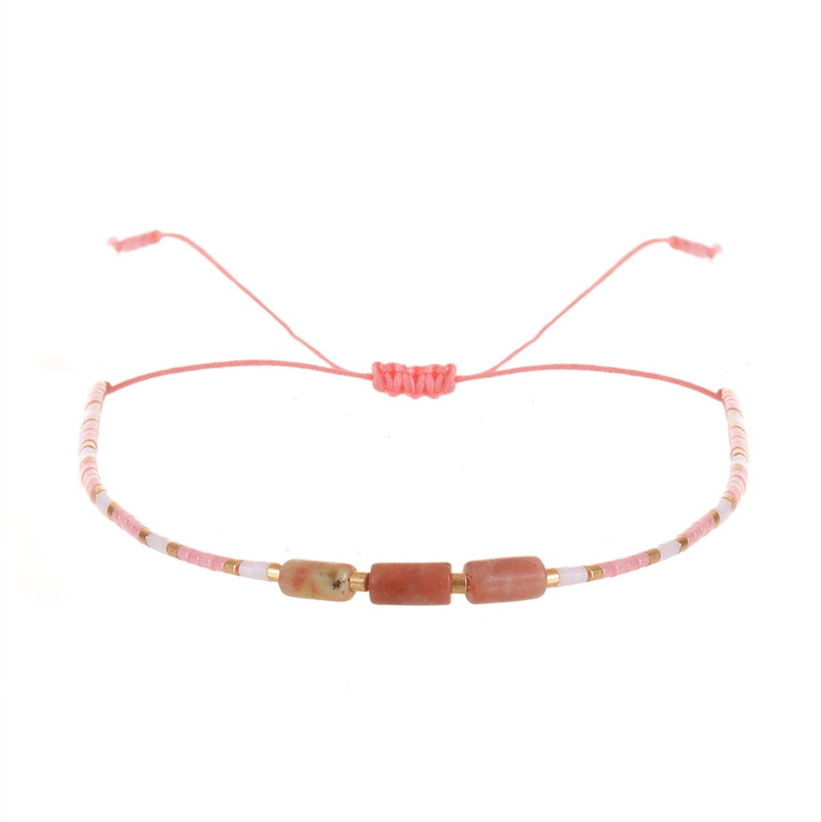 Seed Bead Bracelet & Bangle for Women Men Square Faceted Natural Stone Pendant Adjustable Charm Stacking Femme Pulsera