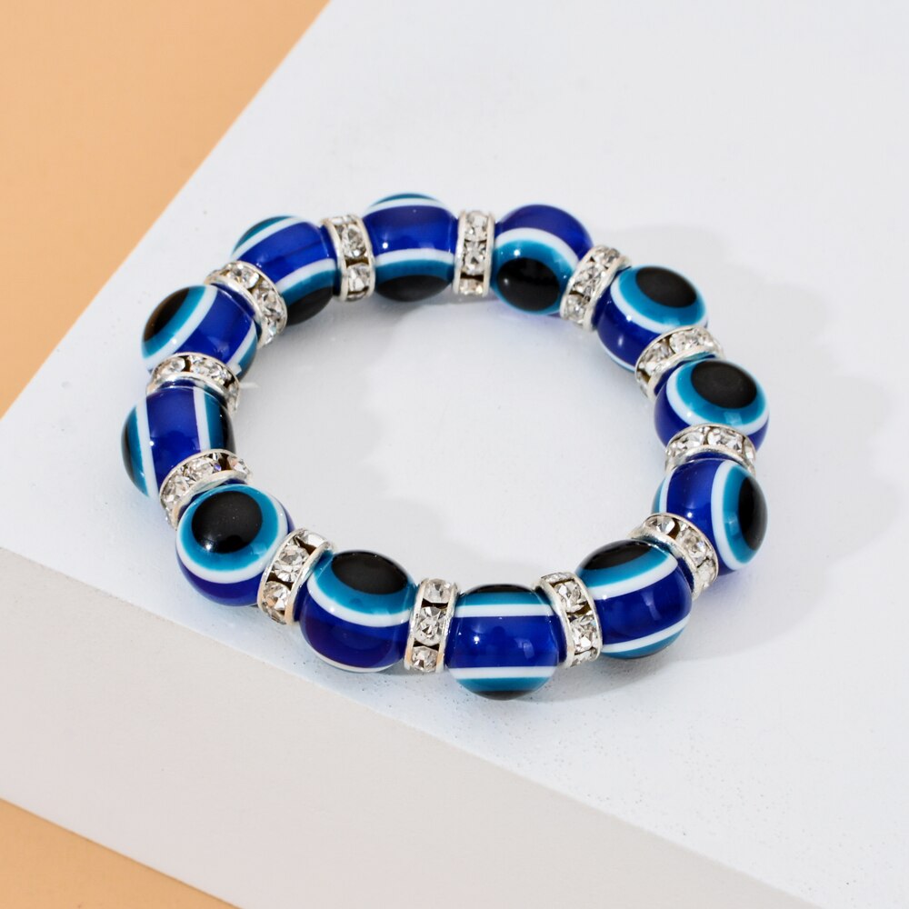2023 New Turkish Evil Eye Elastic Bracelet Charms Crystal Beaded Bracelets for Girl Kids Jewelry Gift Wholesale