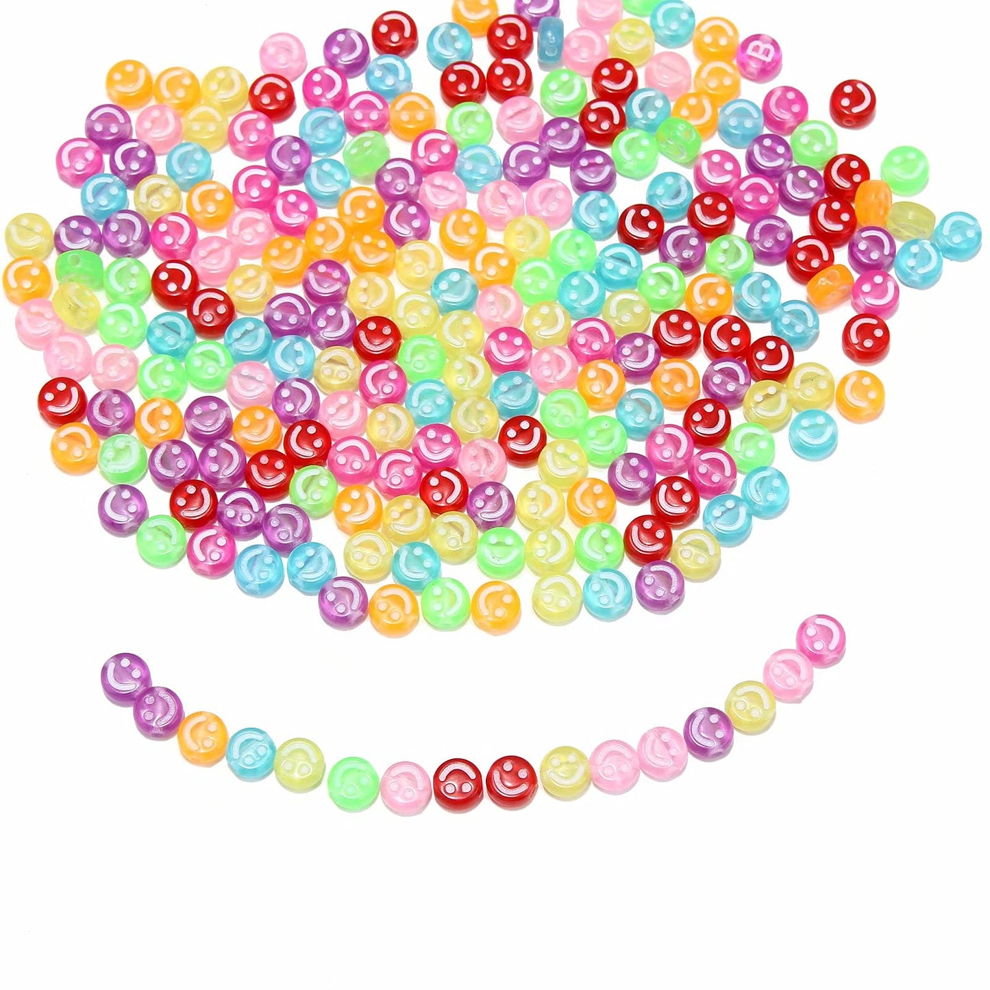 50 Pieces Flat Round Smiles Beads Handmade Lampwork Beads 7/8mm Charms Spacer Beads for Bracelets Necklace Jewelry Craft Making