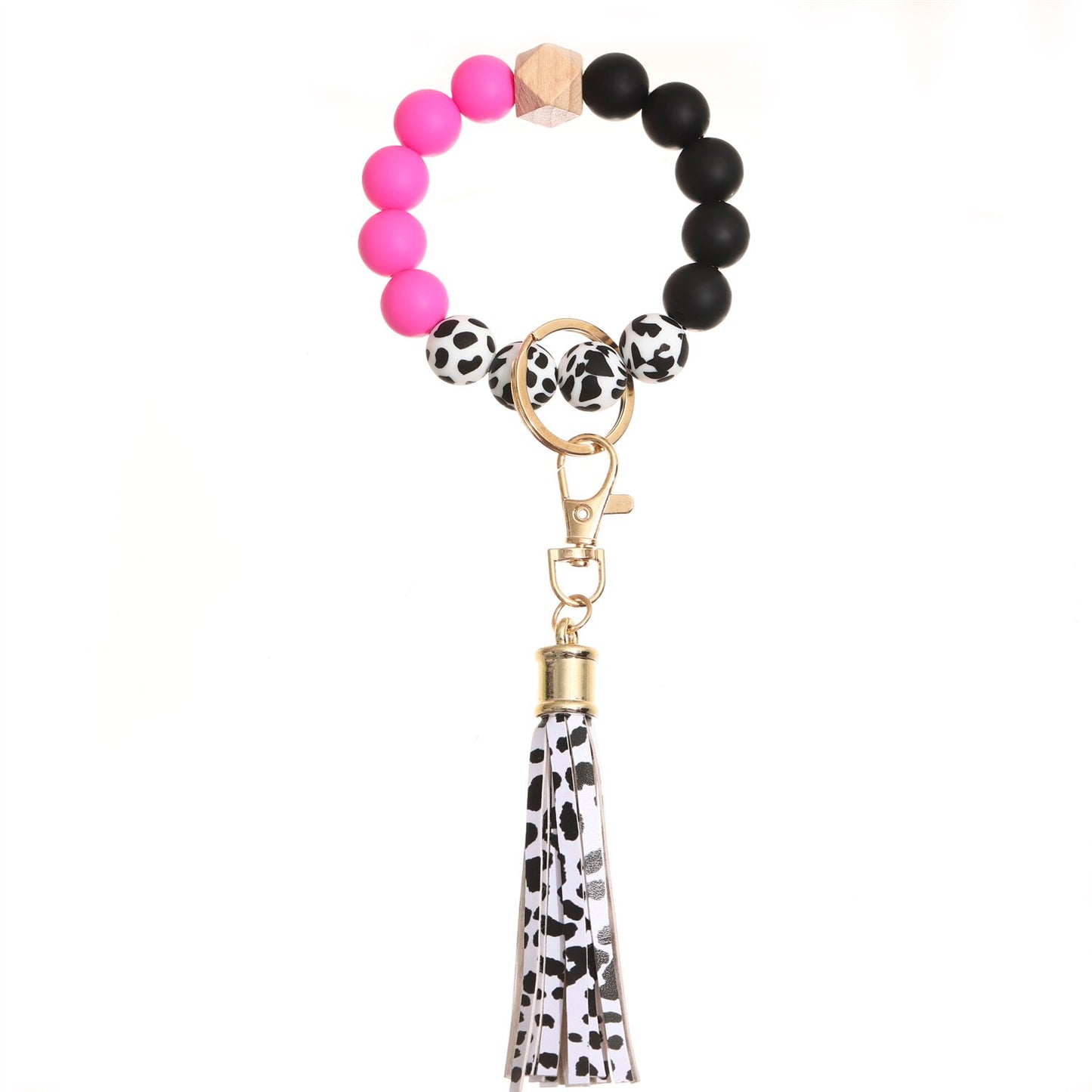 Trendy Silicone Beads Bracelets Bangles with Key Chain Candy Color Large Wristband Cuffs Beaded Bangle for Women