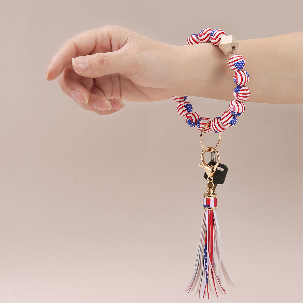 Silicone Bead Keychain Bracelet for Car Keys Women Leopard Keyring Bangle Wristlet Cuff Jewelry Gift