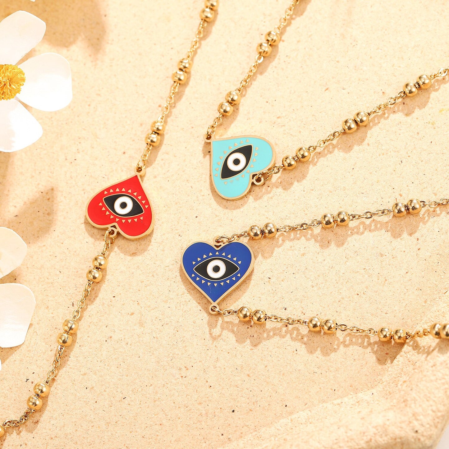 Stainless Steel Oil Drip Evil Eye Pendant Bracelet for Women Men Steel Titanium Minimalist Bangle Anklet Jewelry Wholesale