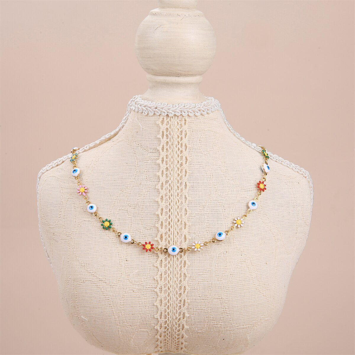 Minimalist Fashion Evil Eye Beads Necklace for Women Girls Flower Stars Stainless Steel Chain Necklace Jewelry