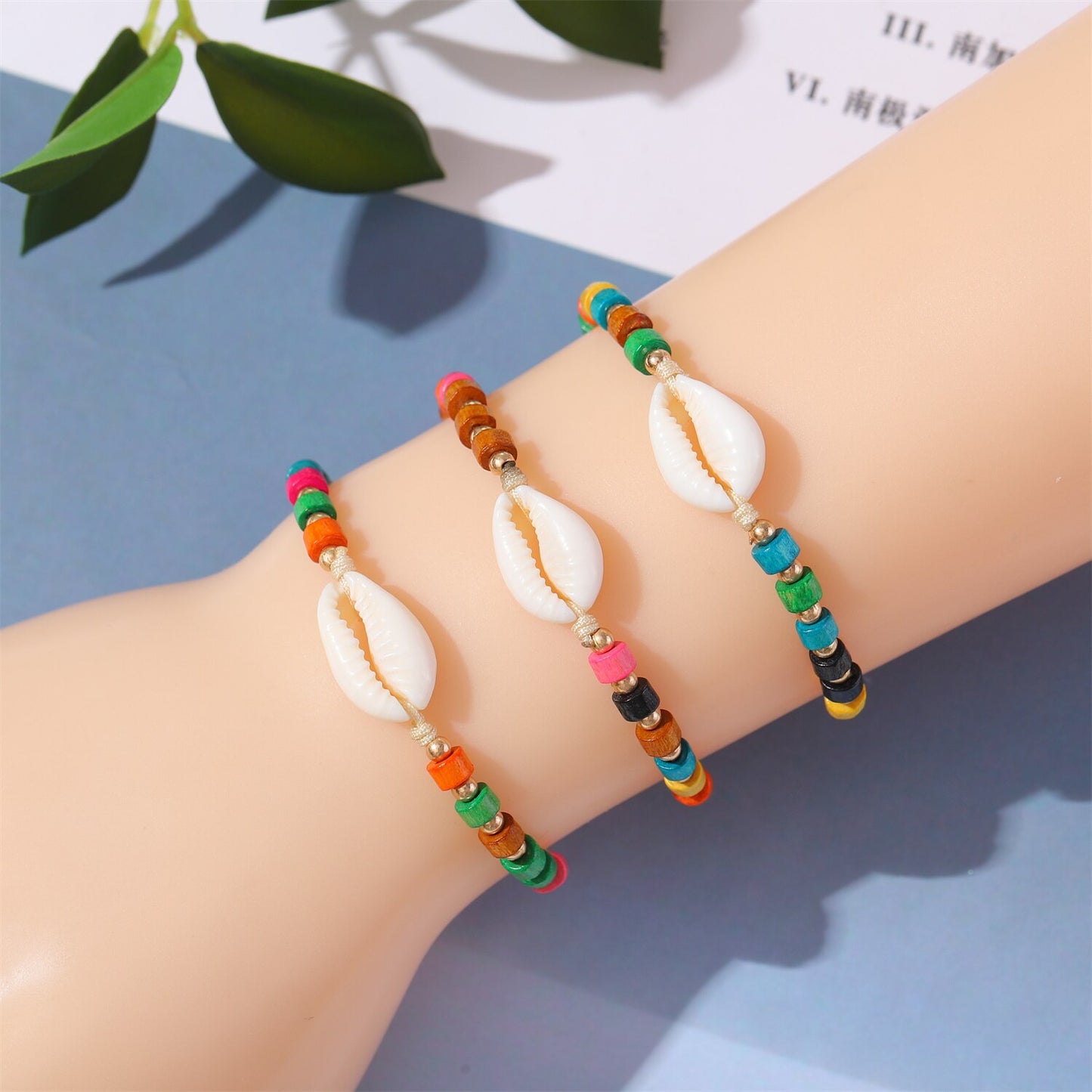 12pcs/lot Boho-color Crystal Shell Beaded Friendship Bracelets Handmade Strand Bracelet Bangles Jewelry for Summer Wholesale
