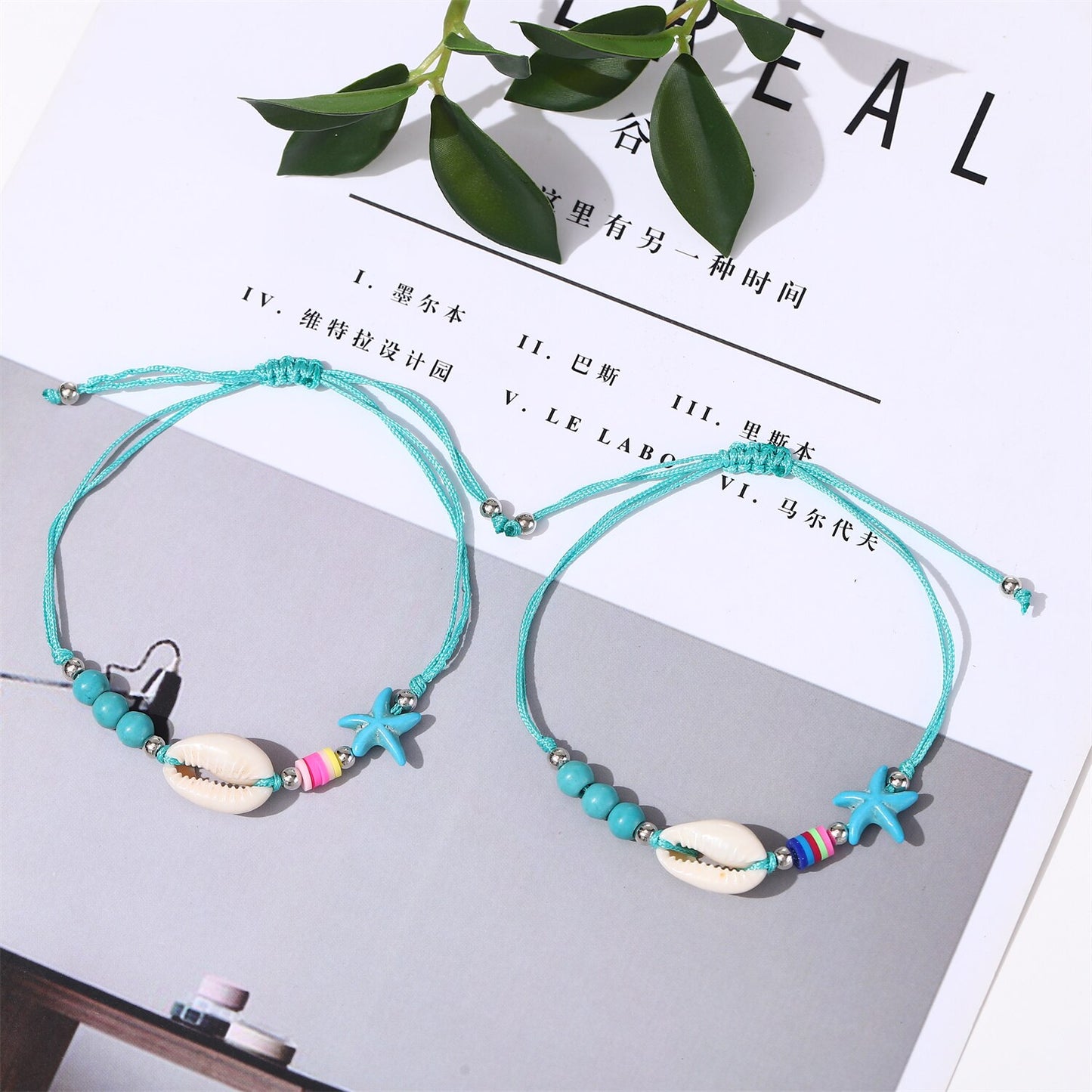 12pcs/lot Green Natural Stone Beads Bracelet for women Men Yoga Jewelry Starfish Shell Bracelet Accessories Wholesale