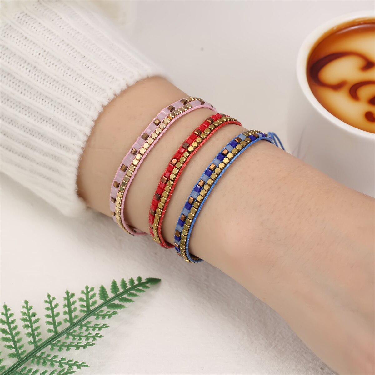 Multilayer Ethnic Glass Beads Adjustable Charm Bracelets Braided Rope Yoga Bracelet for Men Women Wristband Boho Jewelry Gift