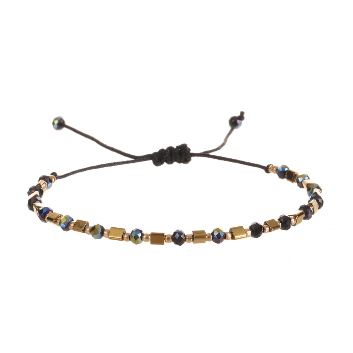 Boho Colorful Woven Rope String Bracelet Crystal Bead Metal Gallstone Bracelets for Men Women Child Lucky Jewelry