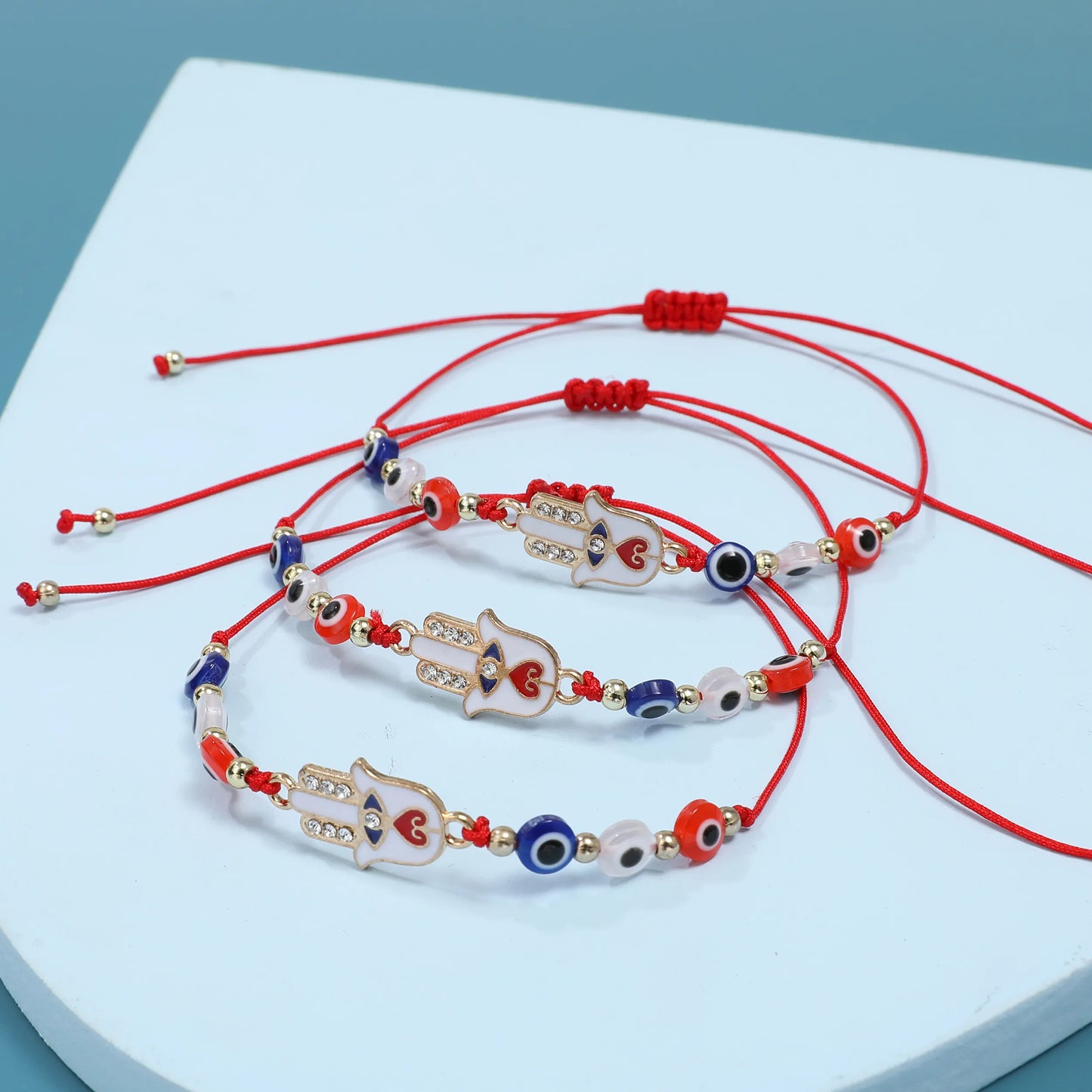 12pcs Evil Eye Fatima Hand Pendant Bracelet Turkish Beads Adjustable Fashion Small Fresh Handmade Women Jewelry Accessories
