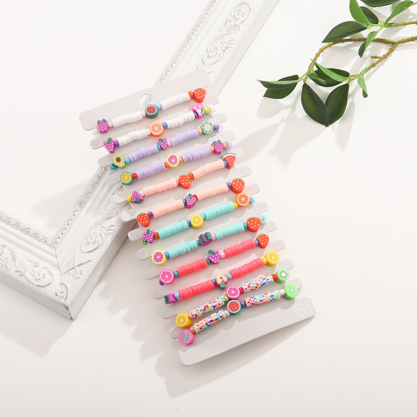 Boho 12pcs/lot Women Grape Apple Fruit Pendant Charms Bracelets Set Clay Braided Adjustable Rope Chain Anklet Jewelry