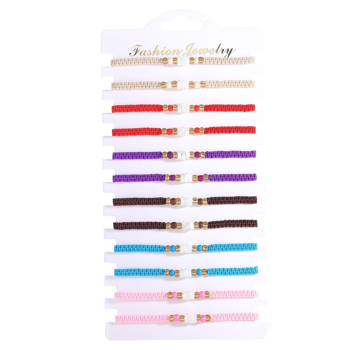 Bohemia 12pcs/lot Wide Wax Rope Braided Adjustable Twist Knotted Rope String Anklet Bracelet Set for Women Men Handmade Jewelry