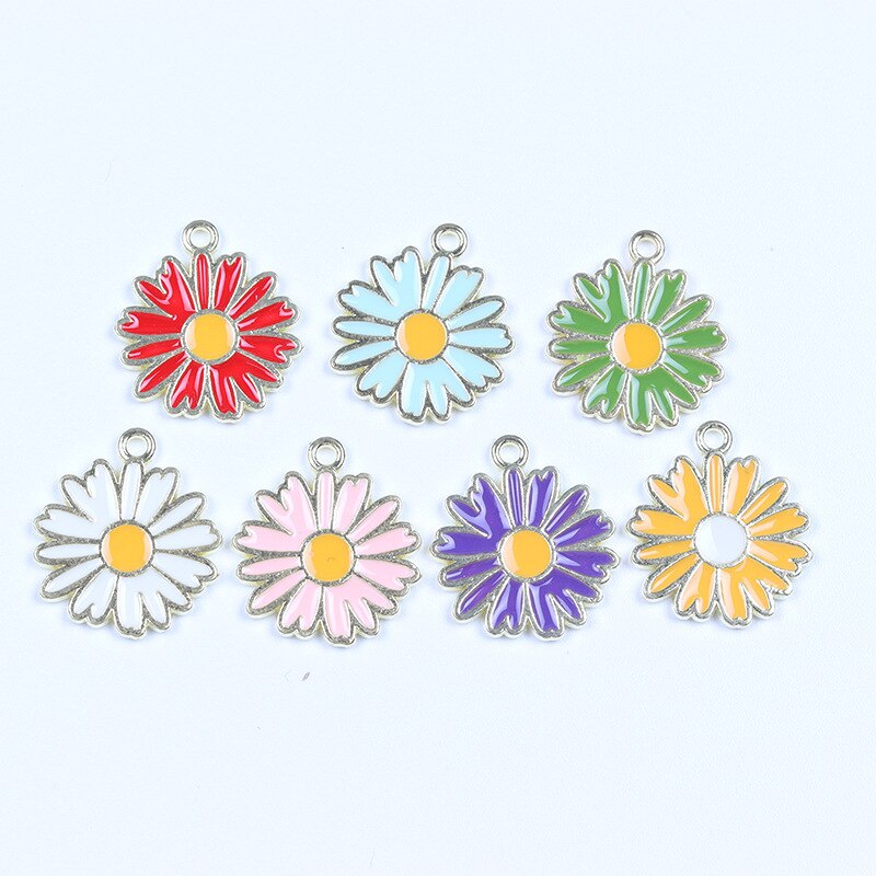 2pcs/lot Metal Drip Oil Sunflower Daisy Plant Pendants for DIY Making Earrings Necklaces Jewelry DIY Accessories Wholesale