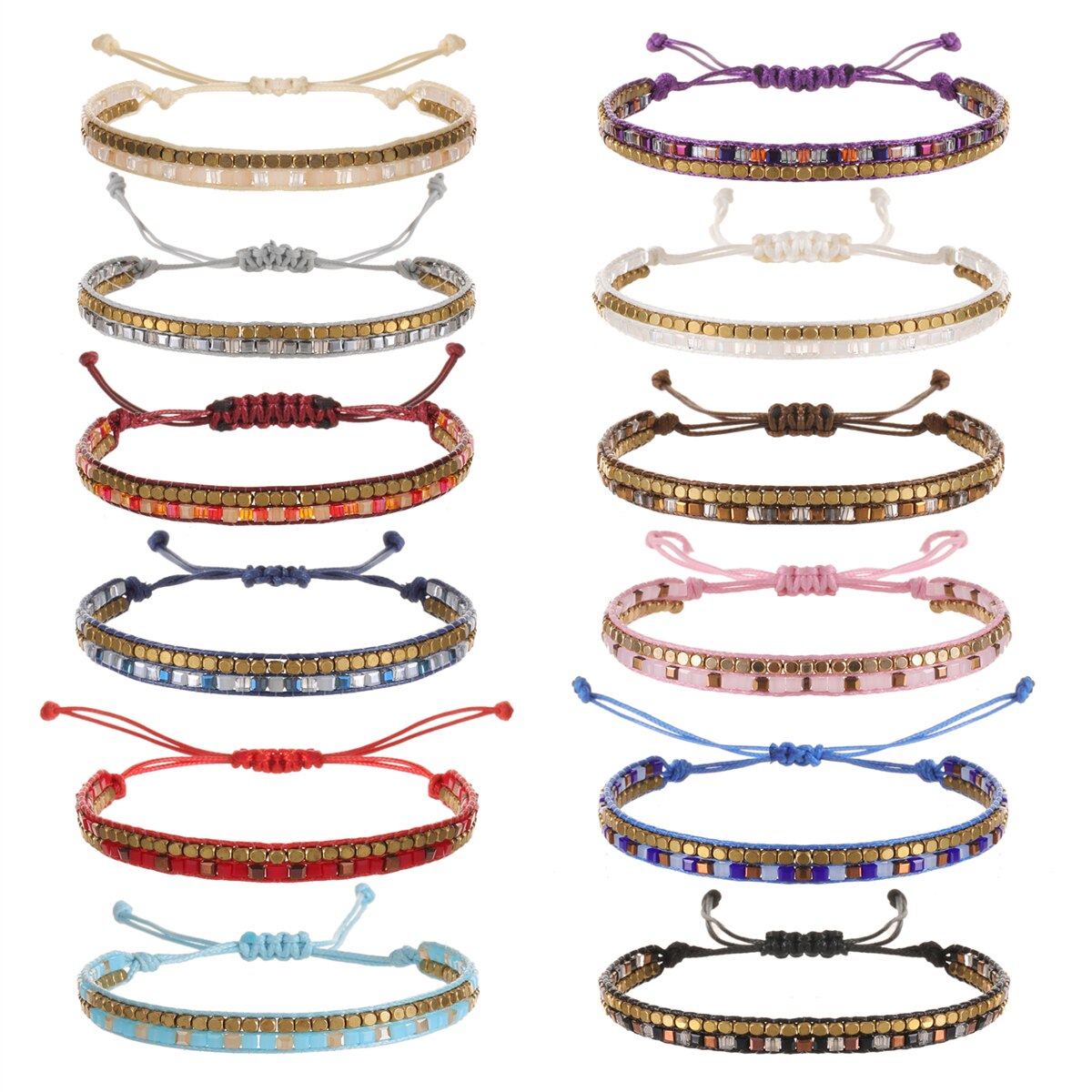 Multilayer Ethnic Glass Beads Adjustable Charm Bracelets Braided Rope Yoga Bracelet for Men Women Wristband Boho Jewelry Gift