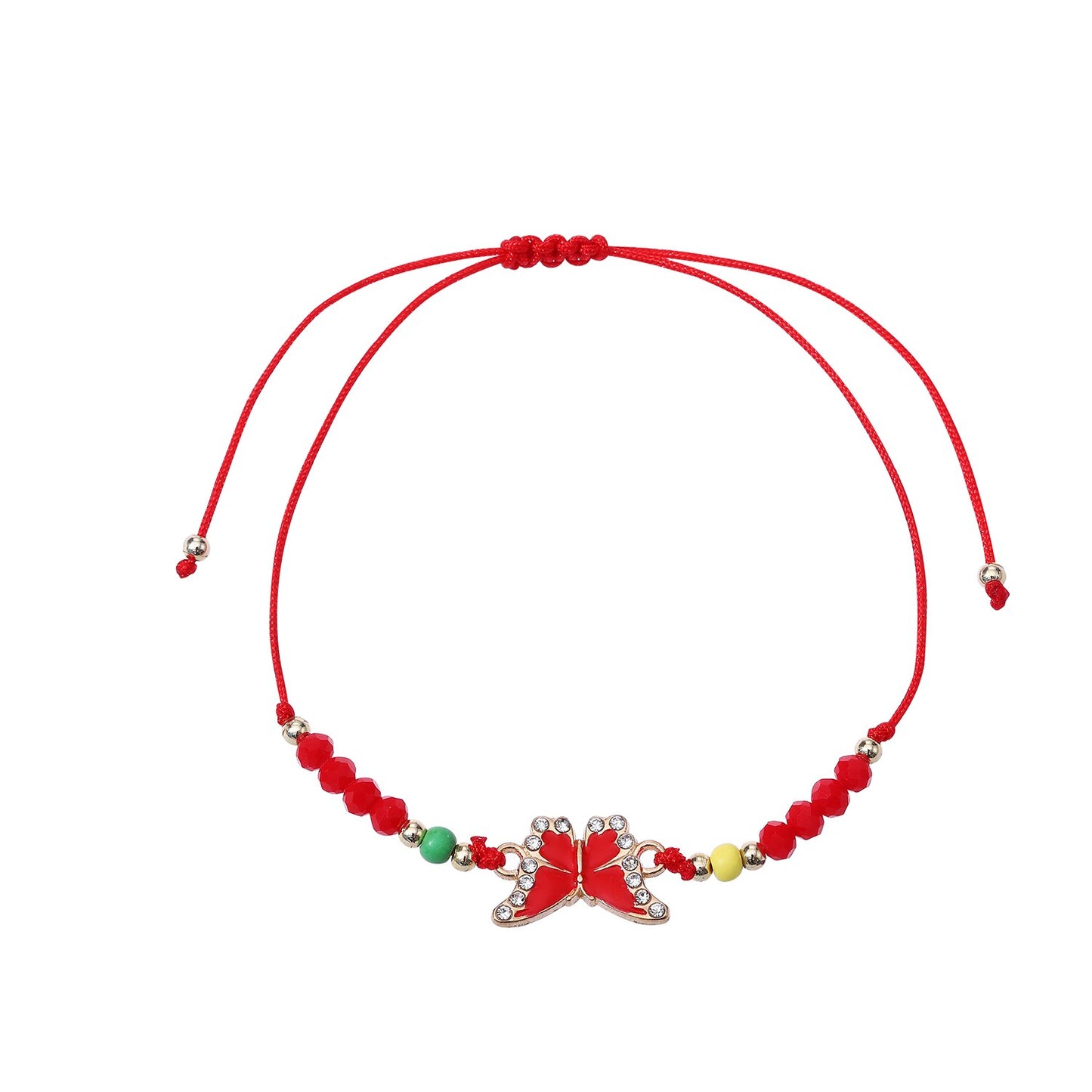12 Pieces Colorful Crystal Beads Butterfly Pendant Charm Bracelet for Women Men Hand Woven Adjustable Chain Anklet Jewelry