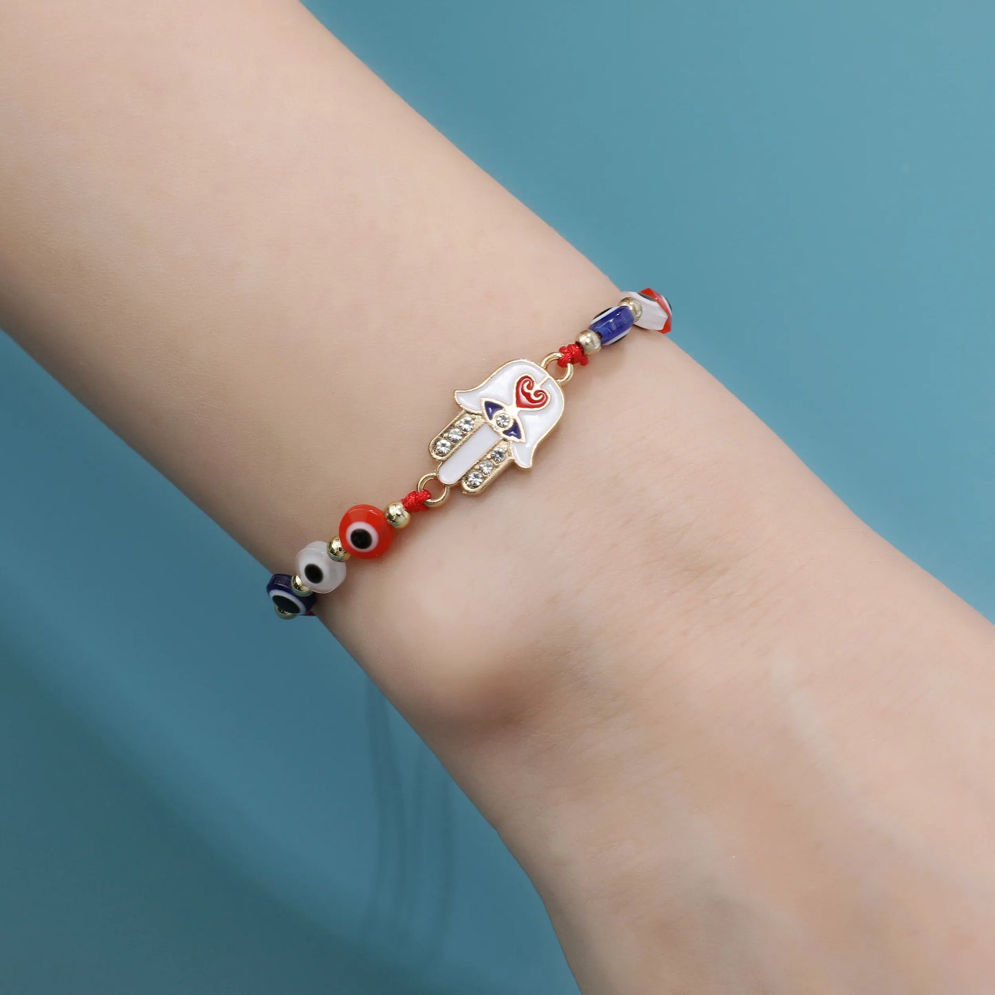 12pcs Evil Eye Fatima Hand Pendant Bracelet Turkish Beads Adjustable Fashion Small Fresh Handmade Women Jewelry Accessories