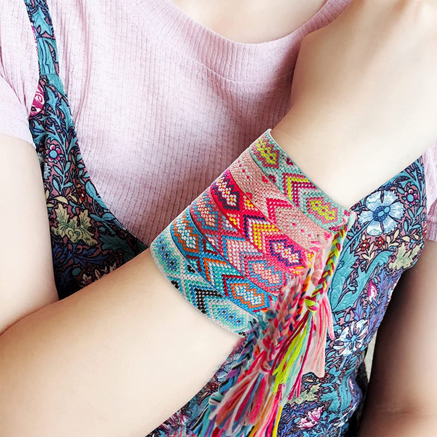 Women Boho 12pcs/lot Braided Bracelet Red Ethnic Weave String Handmade Adjustable Lucky Chain Bracelets Summer Surf Anklet