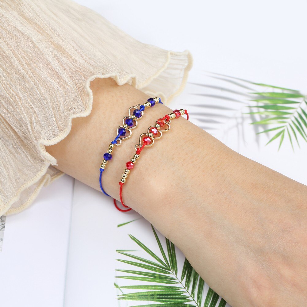 12pcs Crystal Beads Hollow Heart Bracelets for Women Girls Woven Rope Braided Bangle Child Fashion Jewelry Gifts