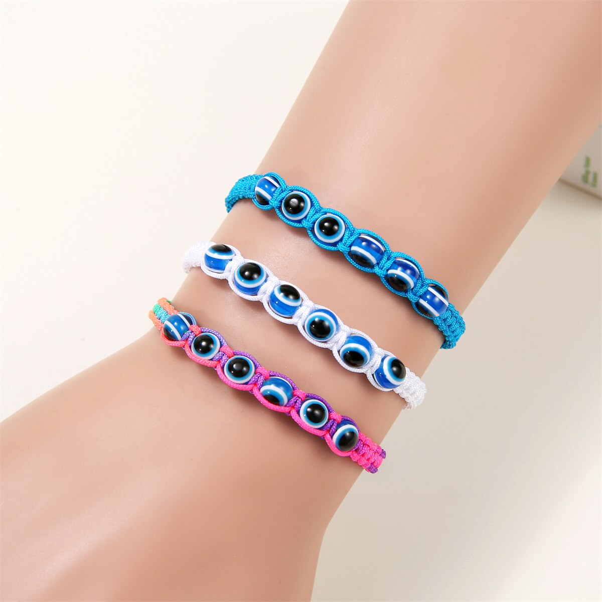 12pcs/lot Turkey Evil Eye Bracelet for Women Men Round Beads Evil Eye Wax Rope Braided Anklet Fashion Friendship Jewelry