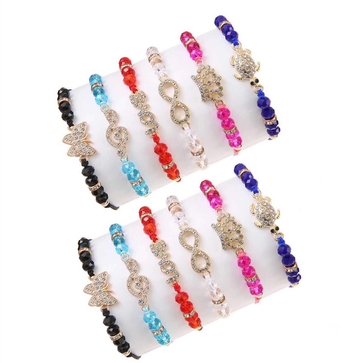 12pcs/lot Butterfly Turtle Charms Knitted Bracelet for Women Adjustable Infinite Love Crystal Beads Bracelets Anklet Jewelry