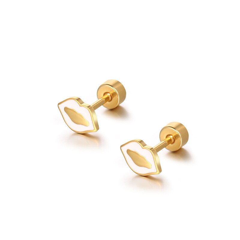 Sexy Stainless Steel Red Lips Stud Earring for Women Men Plated Gold Color Statement Party Engagement Jewelry