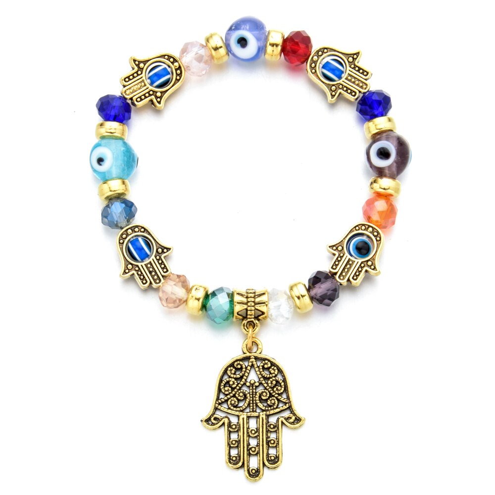 Turkish Evil Eye Charms Bracelet Fatima Hand Beaded Bracelets for Women Men Boys&girls Yoga Amulet Jewelry Bring You Good Luck