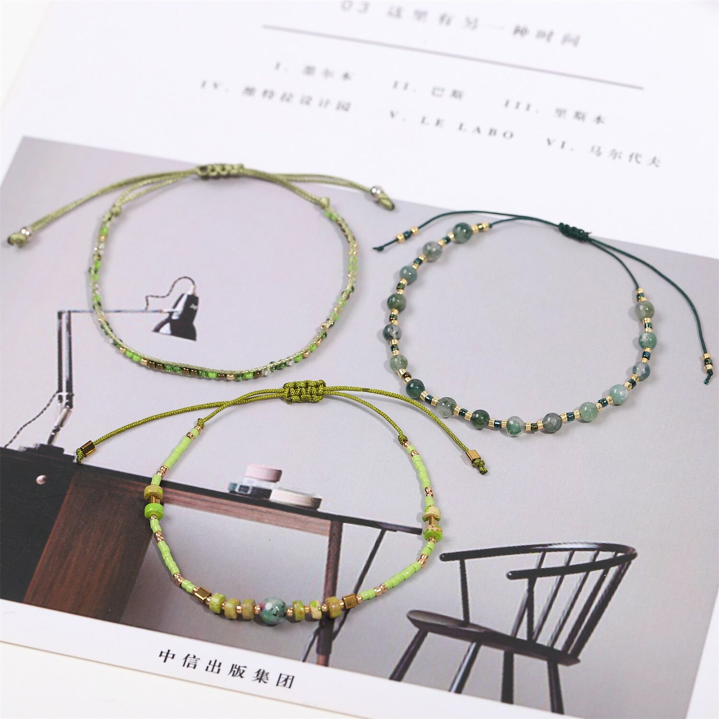 3 Pieces Handmade Weave Adjustable Rope Chain Crystal Charms Bracelets Wrap Charms Bracelet Wristband Jewelry for Women Girls
