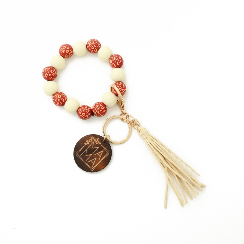 2023 New Leopard Print Wooden Bead Hand Beads Spotted Wooden Bead Bracelet Handmade Tassel Bracelets Keychain