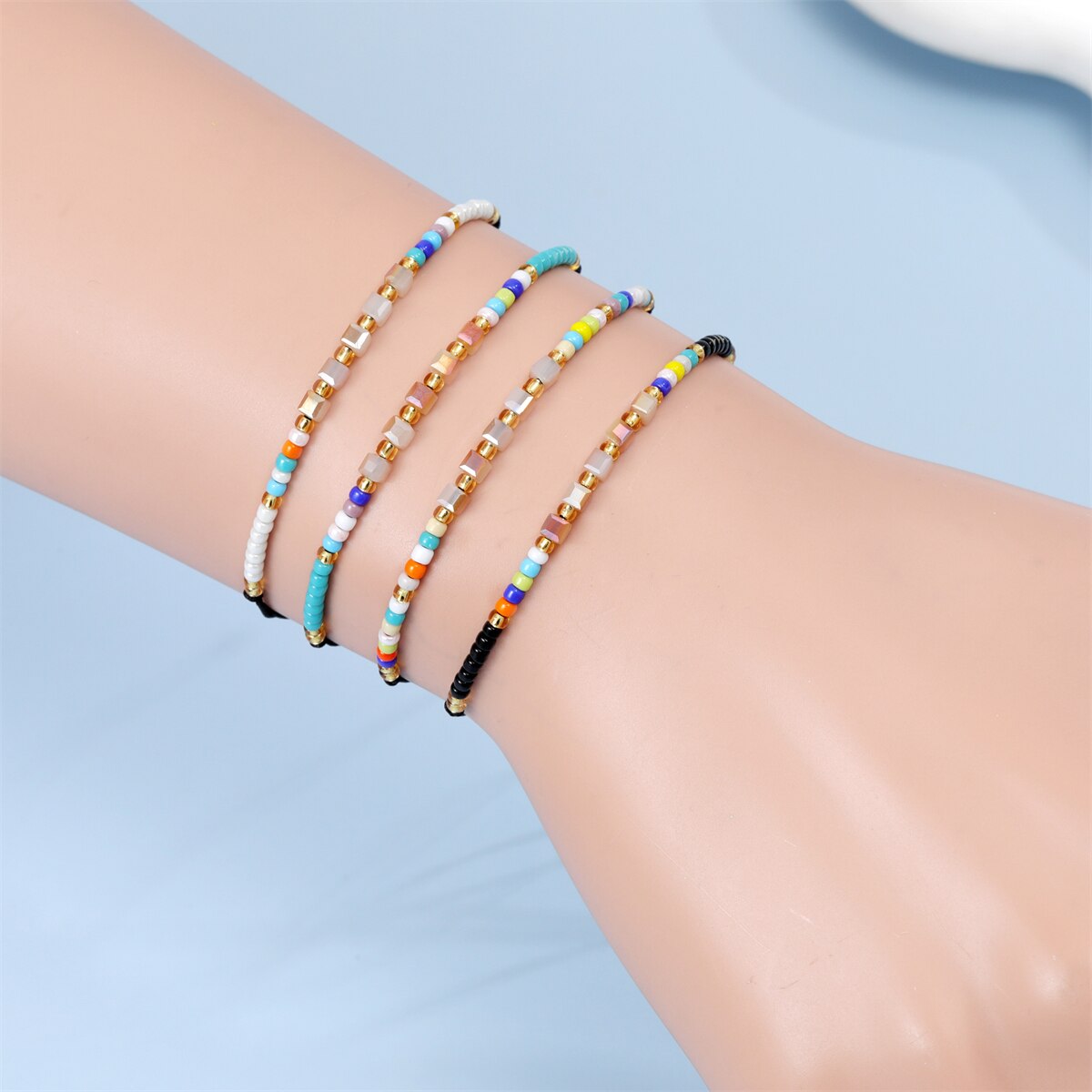 12pcs/lot Boho Woman Handmade Bohemia Weave Adjustable Crystal Seed Beads Rope Chain Charms Bracelets Fashion Jewelry