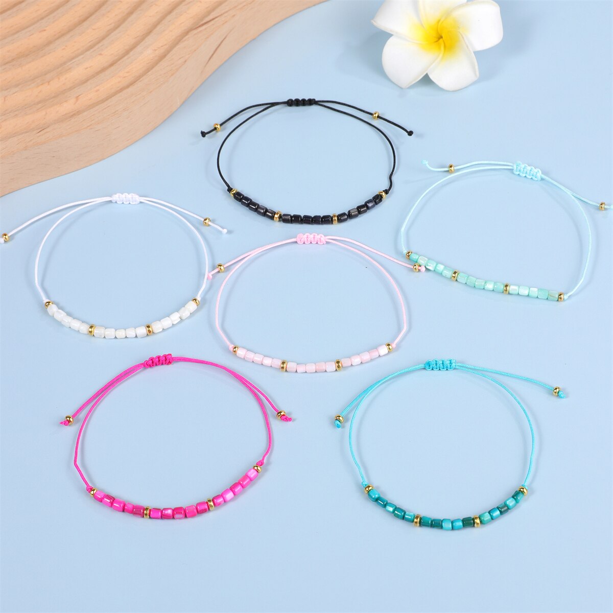 12pcs Cylindrical Shell Beaded Braided Bracelet Set for Women Crystal Bead Chain Anklet Jewelry Gifts Wholesale
