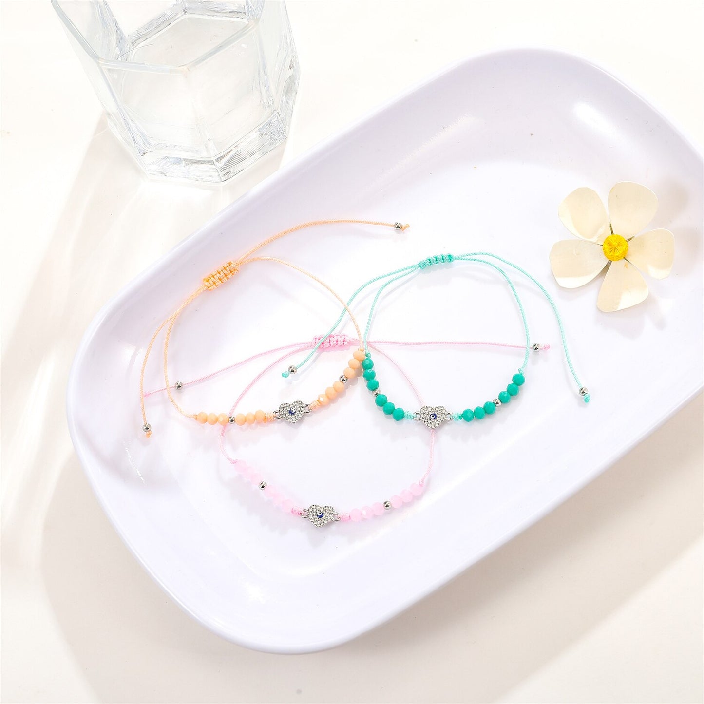 12 Pieces Colorful Crystal Beads Heart Bracelet for Women Men Adjustable Hand Woven Love Bracelets Anklets Jewelry Wholesale