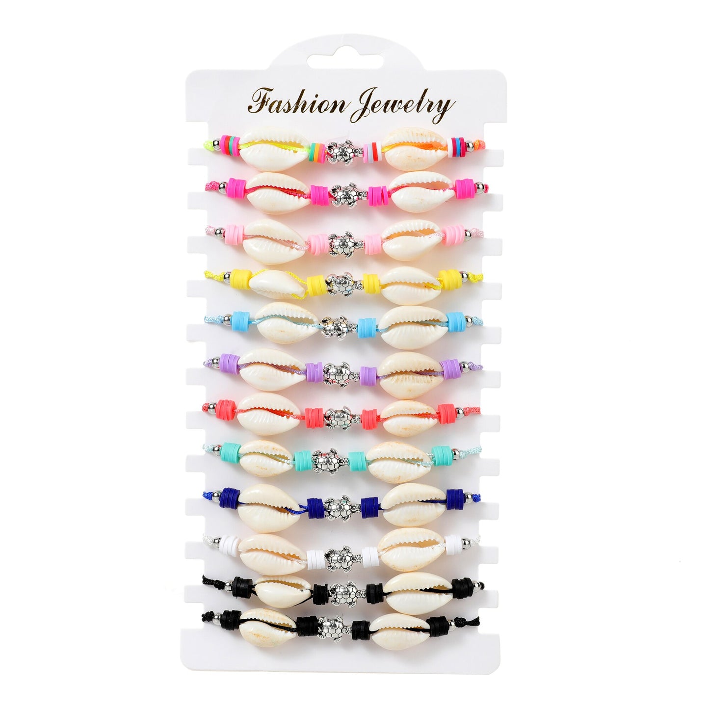 12pcs Soft Clay Beaded Bracelet Metal Tortoise Shell Charms Bracelets for Women Handmade Woven Rope Bracelets Anklet Wholesale