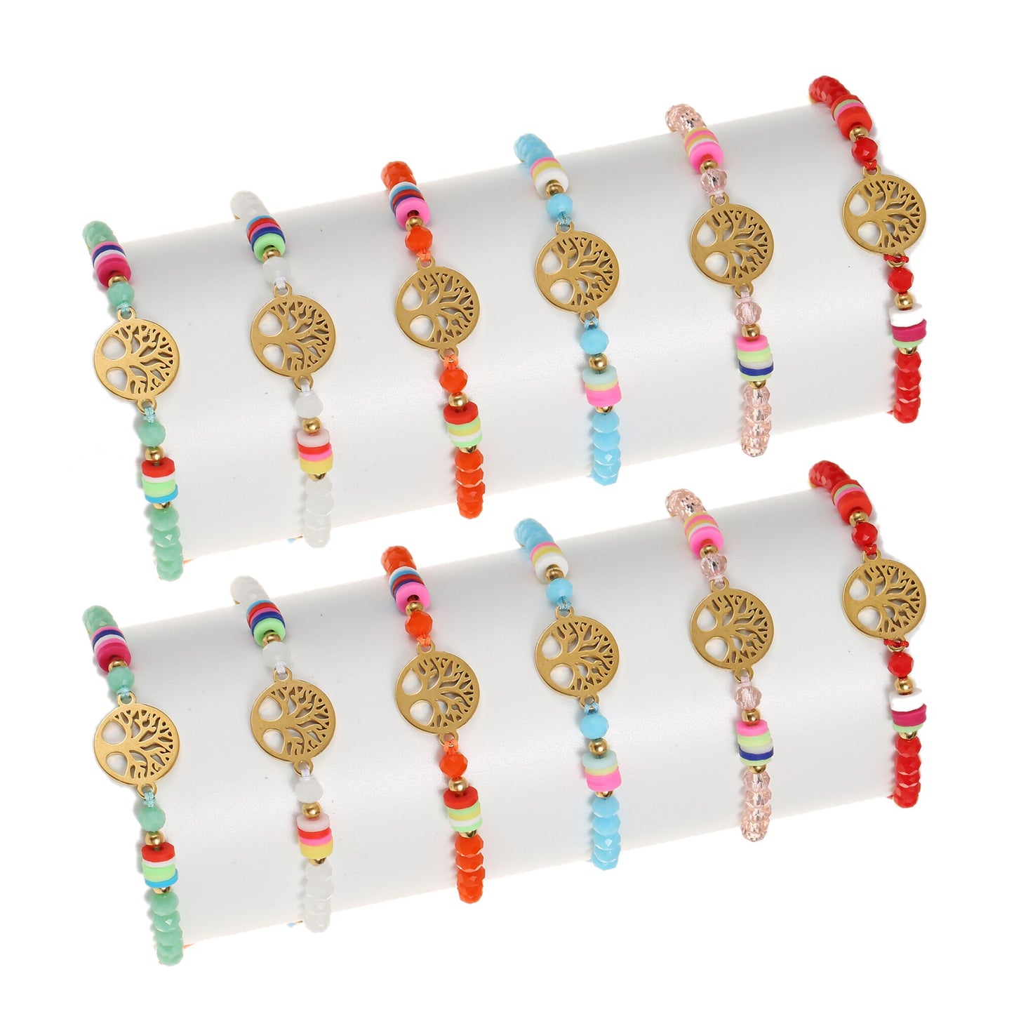12pcs Tree of Life Charm Bracelets Set Women Adjustable Rope Rhinestone Bracelet Wristband Bohemia Jewelry Wholesale