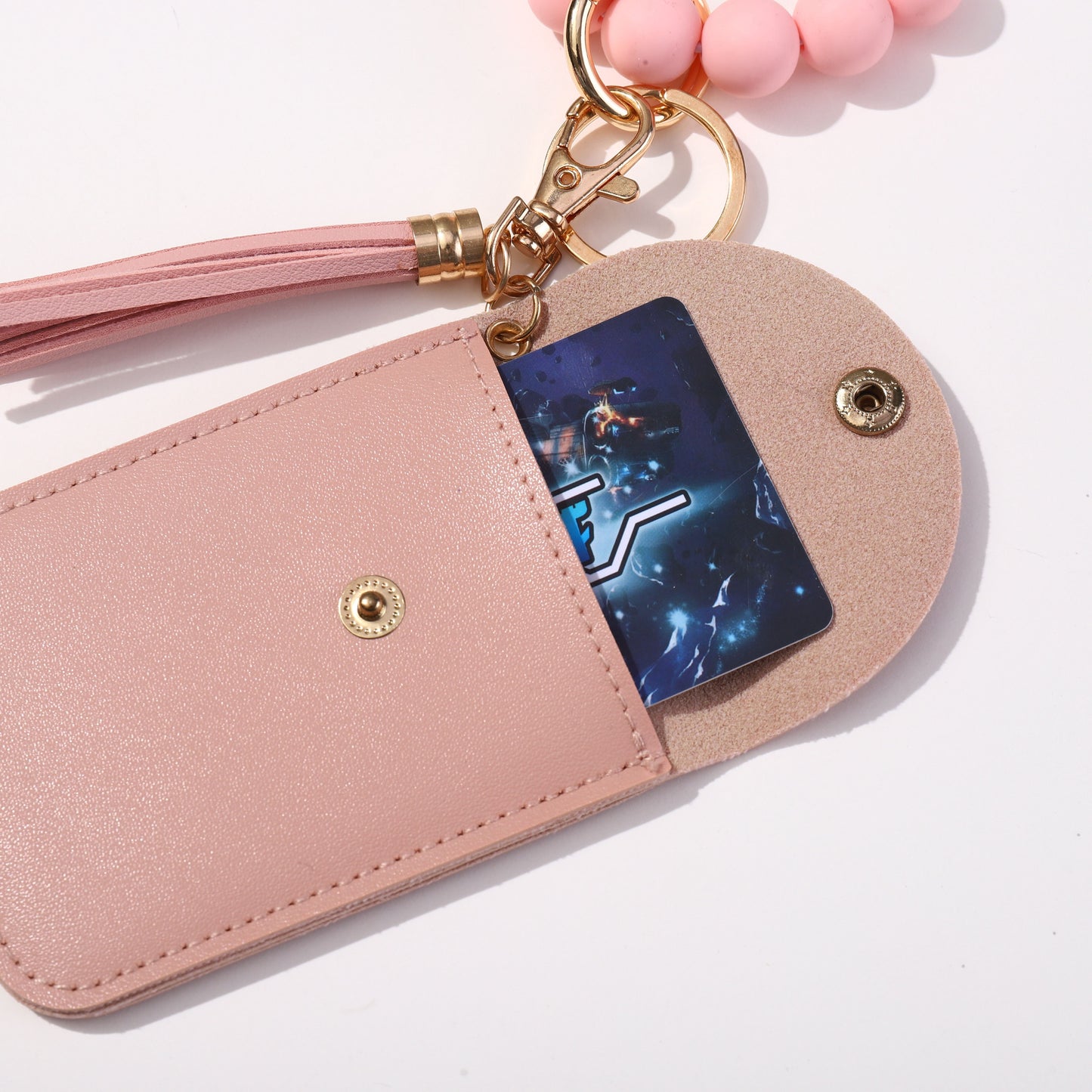 2023 New Silicone Beads Tassel Bracelet Wristlet Bangle with Wallet Key Card Holder Large Round Keyring for Women Handbag